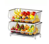2-Tier Stainless Steel Fruit Bowl Holder & Vetable Rack for Kitchen Stackable Wire Basket nizer Silver Countertop Sto Solut for Fruits & V