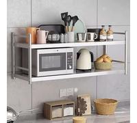 2-Tier Stainless Steel Kitchen Rack with 4 Hooks Wall-Mounted Over-the-Stove for Spatulas & Spice Jars (120x30x55cm) - & Space-Saving Solution
