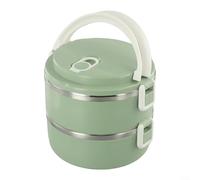2 Tier Stainless Steel Lunch Box Stackable Design Thermal Food Container with Silicone Valve Leak Proof and Secure Buckles for Easy Carry (Green)