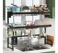 2-Tier Stainless Steel Over Sink Dish Drying Rack - Adjustable Kitchen nizer with 6 Hoo Lar Sto Shelf for Efficient Dish Draining and Space-Saving Solut.