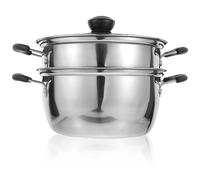 2 Tier Stainless Steel Steam Pot Steaming Cookware Steamer Cooking Pot With Glass Lid For Dumplings Vegetables Assorted,Assorted Color-24 * 18 * 15Cm