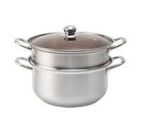 2 Tier Stainless Steel Steamer Pot with Glass Lid Cool Handles, Vegetable & Dumpling Steamer for Induction Hob, Gas & Electric Cooktops, 18cm Steam Cookware Pan Set