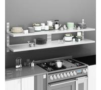 2-Tier Stainless Steel Wall Shelf 200 x 30 cm Hygienic Kitchen Storage Adj Brkts