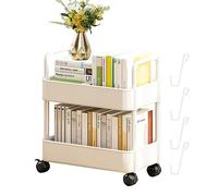 2 Tier Standing Shelf Unit Maga-zine Rack Book Carts with Wheels Rolling File Cart Multi Purpose Rolling Cart | Bookcase With Wheels, For Bedroom, Laundry Room, Bathroom, Kids Children Students