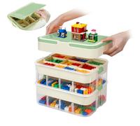 2-Tier Storage Organizer for Lego, Clear Stackable Storage Box with Lids | Storage Bins with Adjustable Compartments, Portable Carry Case, Building Blocks Craft Container for Building Puzzle