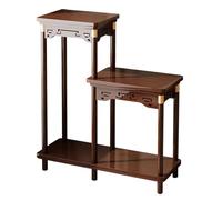 2-Tier Tall Plant Stand - Rustic Walnut Wood Flower Shelf with Antique Carvings Corner Display Rack for Indoor & Outdoor Pots Succulents & Home Decor