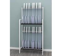 2-Tier Tennis Racket Holder - Floor Standing Storage Rack for 32 Racquets Badminton & Racquetball Display Stand with Sponge Protection Space-Saving Design (White)