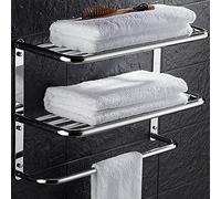 2-Tier Towel Rack Floating Shelf with Towel Bar, 20-Inch W x 8.25-Inch D Bathroom Hotel Towel Shelf, Wall Mount, Mounting Hardware Included,Polished Chrome