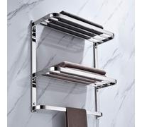 2-Tier Towel Rack Floating Shelf with Towel Bar, 24-Inch W x 8.75-Inch D Bathroom Hotel Towel Shelf, Wall Mount, Mounting Hardware Included,Polished Chrome