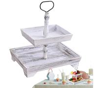 2 Tier Tray: Wooden Display Stand, Metal Handle Stand, Rustic Rustic Decor, Round Table Organizer for Dining Room in the Kitchen | Multi-Tier Tray In L