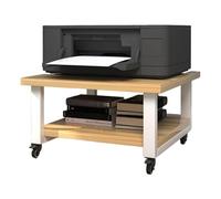 2 Tier Under Desk Printer Stand Rolling Cart with Locking Casters Space Sing Copier Multi Purpose Natural Wood Storage Solution (19.7" x 19.7")