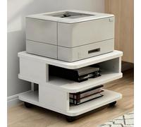 2-tier Under Desk Wooden Printer Shelf & Mobile File Cart With Open Storage - Stylish Office Organizer For Efficient Space Management White 19.7x15.7x11.8in