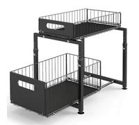 2-Tier Under Sink Organizer with Pull-Out Drawers - Adjustable Metal Shelves for Kitchen & Bathroom, Heavy-Duty Steel, Space-Saving Design