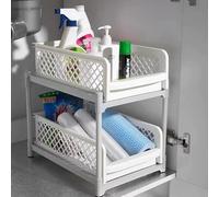 2-Tier Under Sink Organizer with Sliding Drawer - Adjustable Cabinet Shelf Rack for Bathroom & Kitchen | Space-Saving Pull-Out Basket Storage
