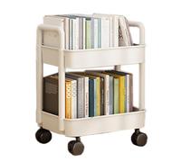 2-Tier Utility Rolling Cart Table Sofa Side Storage Trolley with Wheels, Under Desk Small Mobile Bookshelf for Office Home Kitchen Organization