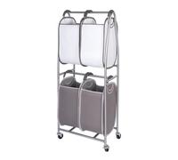 2 Tier Vertical Rolling Laundry Cart by Neatfreak! - Rolling Storage Cart On Wheels With 4 x Tote Hampers For Laundry, Towels, Blankets & Bathroom Organization - Quad Laundry Sorter