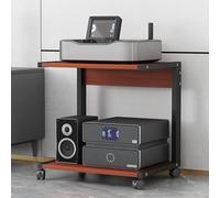 2-Tier Video Rack with Wheels Stand for TV Accessories Game Console Shelf for /PS5/DVD/CD/Record Player Teak Wood 50x40x55cm