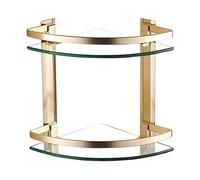 2-Tier Wall-Mounted Glass Shelf for Bathroom - Gold Aluminum Frame, Tempered Glass Corner Storage, Stylish Shower nizer with Rail, Modern Home Decor