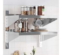 2-Tier Wall Shelf Silver Stainless Steel Brushed 50x40x48 cm Heavy Duty Kitchen