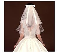 2 Tier Wedding Veil Bride Bow Ribbon Cathedral Head Veil Bridal Soft Tulle Cut Edge Fingertip Hair Accessories with Comb for Women Brides Bachelorette Party (White B)