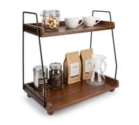 2-Tier Wood Kitchen Storage and Organisation - Tiered Serving Stand for Coffee Bar Decor - 2 Layer Bathroom Countertop Organiser and Skincare Vanity Tray - Coffee Station Decor, Brown