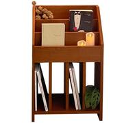 2-Tier Wood Open Shelf Bookcase - Free Standing Magazine Holder & Literature Storage Rack with 4 Cubes - Easy to Install Floorstanding Display Cabinet for Home & Office
