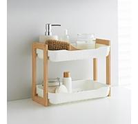 2 Tier Wooden Bathroom Caddy Shelving Organization Countertop Cosmetic Organizer Holder For Bathroom