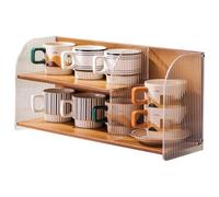 2-Tier Wooden Coffee Mug Display Rack Bamboo & Acrylic Cup Holder Countertop Kitchen Storage Shelf Spice Jar Organizer for Home Office Coffee Station Bar nature