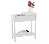 2-Tier Wooden Flip Top Sofa Side End Table White Nightstand Narrow Shelf Storage