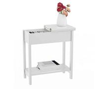 2 Tier Wooden Flip Top Sofa Side End Table White With Narrow Shelf Storage
