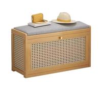 2-Tier Wooden Shoe nizer with Linen Cushion - Stylish Entryway & Hallway Storage Solution (Size: 70 x 25 x 45 cm) - Perfect for Home & Office Use