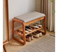 2 Tier Wooden Shoe Rack Bench, Entryway Shoe Changing Stool with Shoe Storage, Soft Cushion/Easy to Clean for Couch Living Room Doorway Office,A