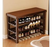 2-Tier Wooden Shoe Rack Bench Natural Bamboo Storage nizer Space-Saving Design 100kg Load Capacity Ideal for Hallway Living Room Bedroom (Walnut 88cm/34.6in)
