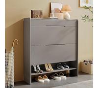 2-Tier Wooden Shoe Storage Cabinet - Slim Free Standing Shoe Rack with Hidden Compartment & Vintage Frame - Perfect for Narrow Entryways & Modern Interiors