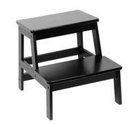 2-Tier Wooden Step Stool Heavy Duty Ladder for Home Bamboo 2 Steps Sturdy Wood Step Sturdy Multipurpose Ladder for Adults & Kids Home Shop Bar Caravan Camper Van Camping Lightweight (Black)