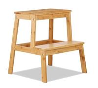 2-Tier Wooden Step Stool Heavy Duty Ladder for Home Bamboo 2 Steps Sturdy Wood Step Sturdy Multipurpose Ladder for Adults & Kids Home Shop Bar Caravan Camper Van Camping Lightweight (Natural)