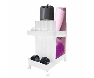 2-Tier Workout Equipment Organizer with Wheels for Home Gym Storage