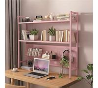 2-Tier Wrought Iron Desktop Bookshelf - Industrial Computer Desk Desktop Shelf, Office Desktop Organizer With Perforated Board, Living Room Metal Desktop Display Stand ( Color : Pink , Size : 75*22*98
