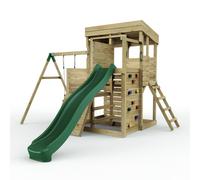 2 Tier XL Lookout Tower Playhouse with Single Swing and Slide Rebo Brown One Size