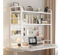 2 TierMultipurpose Countertop Desk Organizer ShelfStorage Rack,Space-Saving Display Rack Organizer Rack,Dorm Desk Hutch,Metal Desk Hutch,Industrial Desktop Bookshelf(WhiteB,75cm/29.5in)