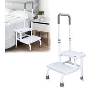 2 Tiers Bath Step with Handle, Bath Steps for Getting Into and Out of Bath, Heavy Duty Steps for Elderly 5-Level Height Adjustment Supporting Up to 300 Lbs, Footstool for Bed, Kitchen, Bathtub