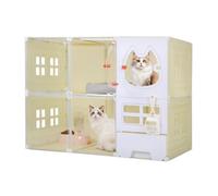 2 Tiers Cat Cages Indoor Large with Cat Toilet, Cat Cage Large | Cat Cage Fence Panels, DIY Cat Playpen, Cat Enclosure Indoor, Bedroom/Dining/Toilet/Play area for Happy Feline Friends, (107x71x46cm)