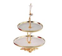 2 Tiers Cupcake Stand White Ceramic Tiered Dessert Serving Tray with Gold Edges Table Display Tea Cake Holder for Wedding Two Tiers Serving Tray