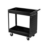 2 Tiers Garage Tool Trolley with Pegboard-Heavy Duty 300lbs Rolling Tool Cart on Wheels, Utility Tool Storage Organizer for Garage, Workshop & Warehouse