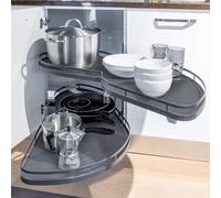 2 Tiers Tray Adjustable Height, Kitchen Cabinet Blind Corner Pullout Organizer, Swivel Double Shelf, For 36" / 900mm Cabinets, White Corner Dish Pull Out, Soft Close Handed Open (Right Open)