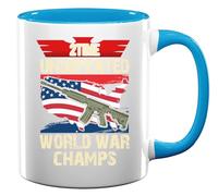 2 Time Undefeated World War Champs United States Flag Map Graphic Ceramic Tea Coffee Mug Light Blue