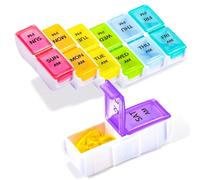 2 Times a Day Pill Box - 7-Day AM/PM Weekly, Multi-Language Labels, Transparent Rainbow Lids, Portable for Travel
