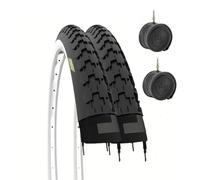 Ecovelo Pair of 2 Tyres 26 X 1 1/2 (40-584) + Inner Tubes, Black, Unisex
