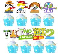 2 to infinity and inspired Beyond Birthday Decorations Toy Inspire Game Birthday Cupcake Toppers and Wrappers for 2nd Bday Blue Sky and White Cloud Cow Bday Party Supplies Decor (2nd with wrappers)