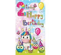 2 Today Happy Birthday - Special Little Girl Greeting Card with Lovely Verse - Unicorn, Owls, Butterflies, Balloons & Cupcake - Wee Nippers by Cardigan Cards